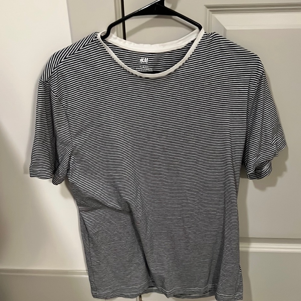 H&M Navy Blue/White Cotton T-Shirt (Large)